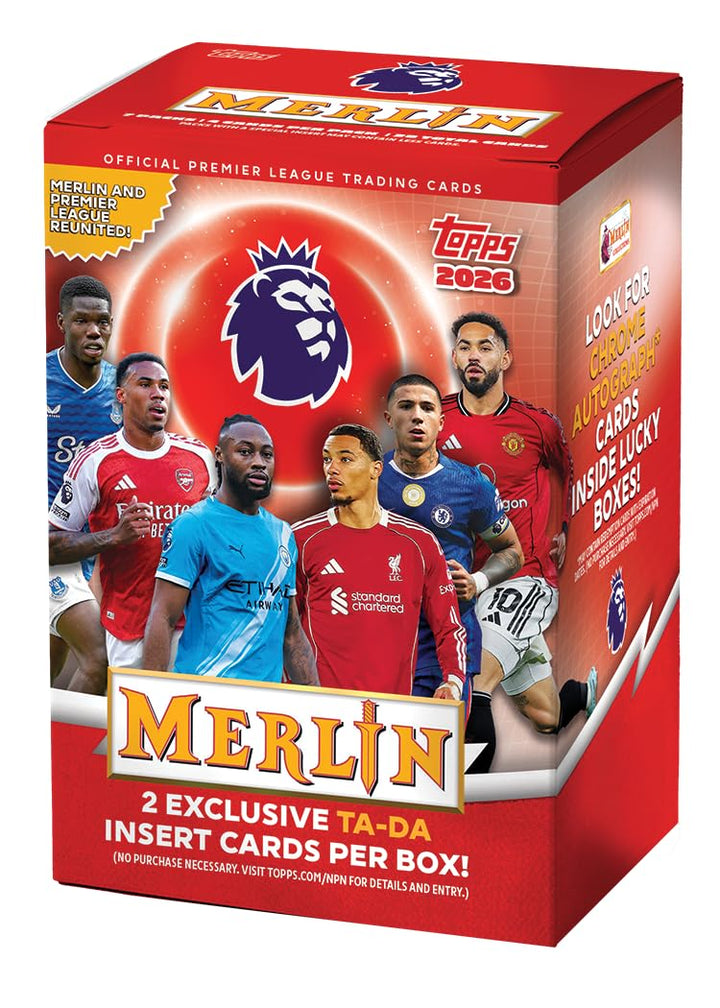 Topps Merlin Premier League 2026 - Value Box | 4 Karten pro Packung, 7 Packungen pro Box, mit 1 numm