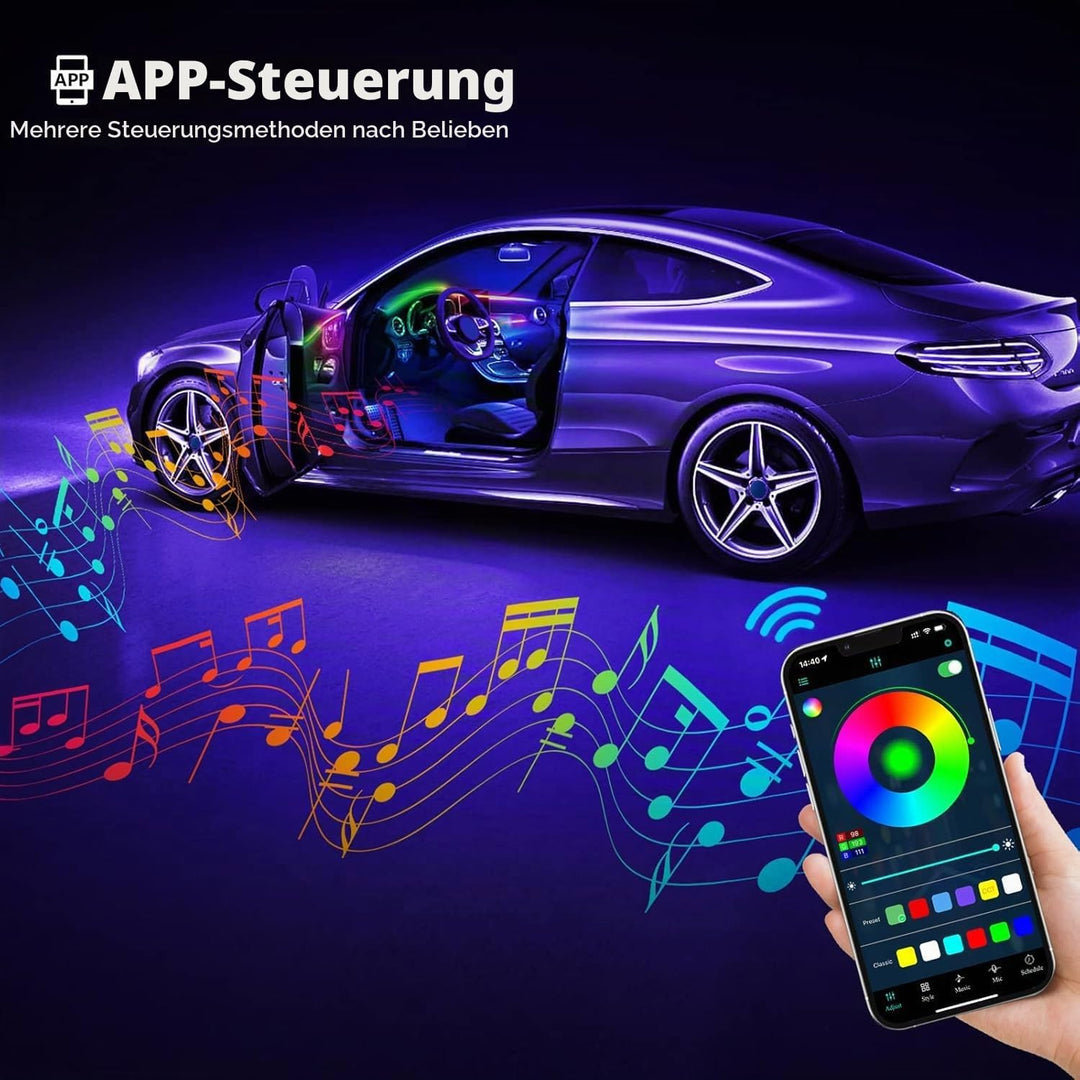 Acrylic Interior Car LED Strip Light with Wireless APP, RGBIC Dreamcolor 5 in 1 Ambient Lighting Kit