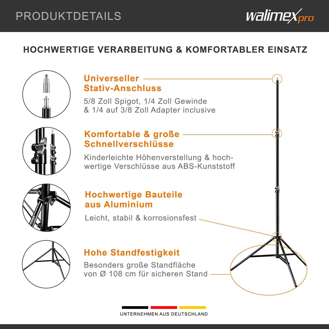 Walimex pro LED Niova 900 Plus Daylight + WT-806 Lampenstativ – Set aus Tageslicht-LED-Flächenleucht