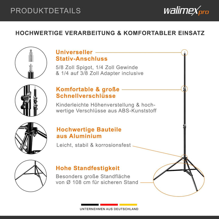 Walimex pro LED Niova 900 Plus Daylight + WT-806 Lampenstativ – Set aus Tageslicht-LED-Flächenleucht
