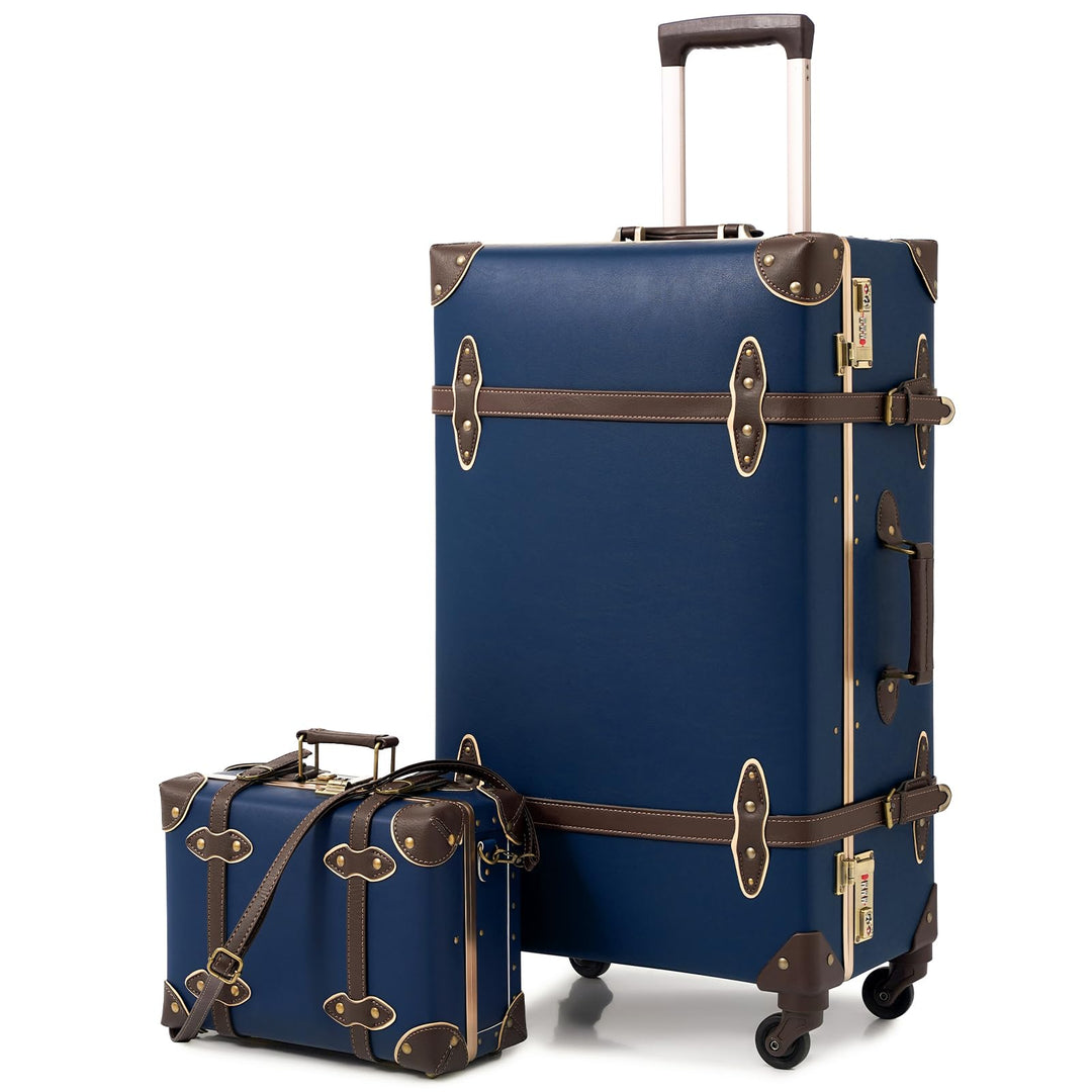 Urecity Koffer Vintage mit 4 Rollen Trolley Koffer Reisekoffer Leicht Retro Hartschalen Koffer 2-Tei