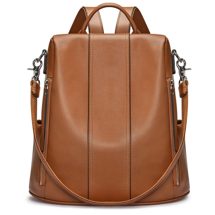 S-ZONE Damen-Rucksack, weiches Leder, Diebstahlschutz, Geldbörse, wasserdicht, Schultasche 2-braun,