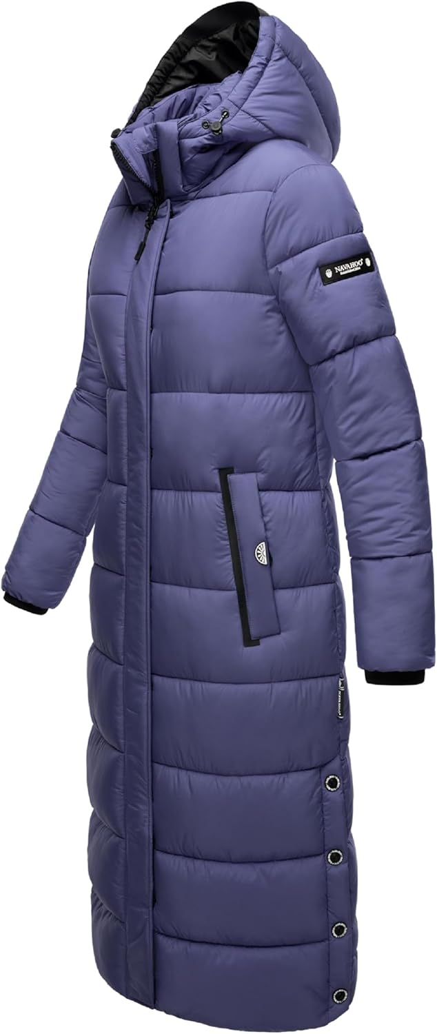 Navahoo Damen Wintermantel Warmer Steppmantel lang mit Abnehmbarer Kapuze Isalie XS-XXL XS Blue Viol