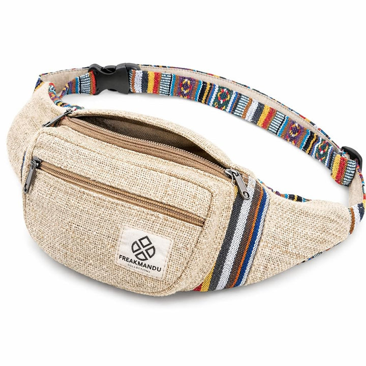 Freakmandu Unisex Hanf Gürteltasche – Fanny Packs, Hüftgürteltasche zum Umhängen, Boho Hippie Stil,
