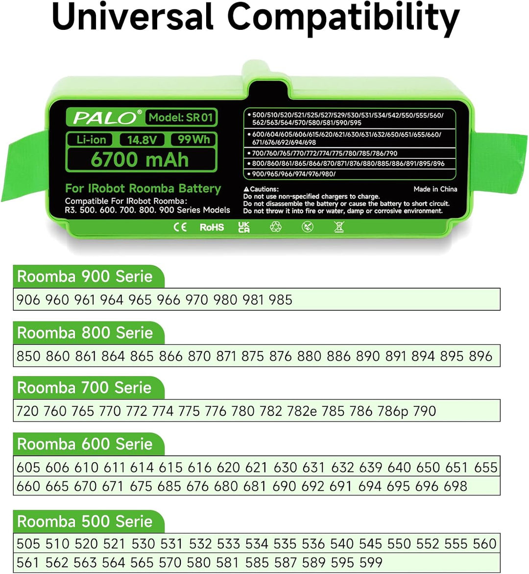 6700mAh Akku für IRobot Roomba 900/800/700/600/500 Series - Lithium Akku Kompatibel Roomba 980 960 9