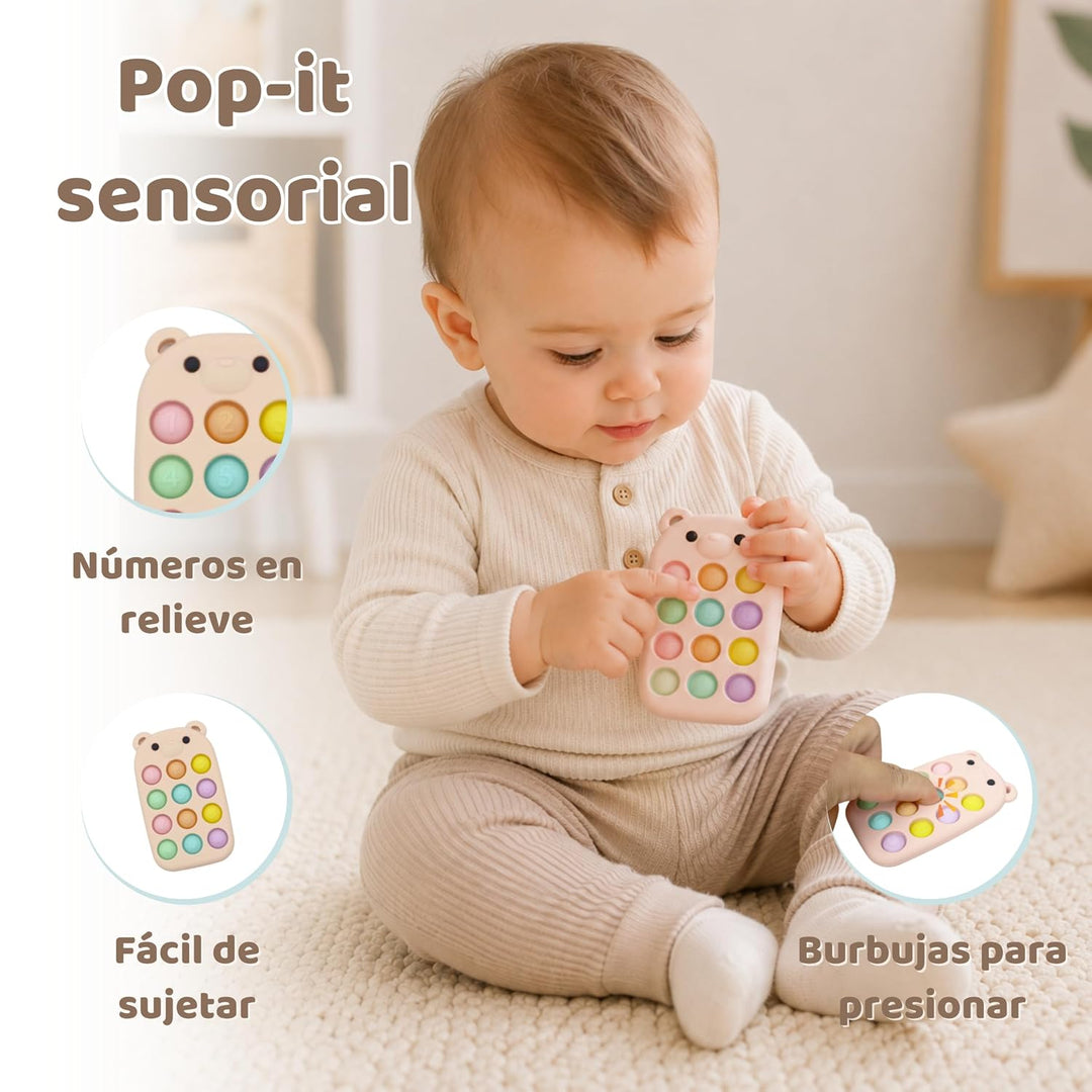 MuyPetit Rassel Giraffe und Beissring für Babys (Beiges Küken), Beiges Küken