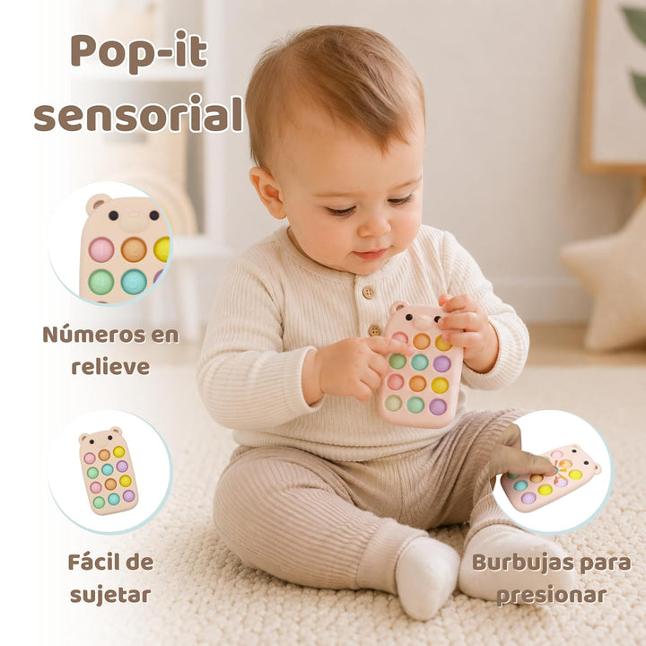 MuyPetit Rassel Giraffe und Beissring für Babys (Beiges Küken), Beiges Küken