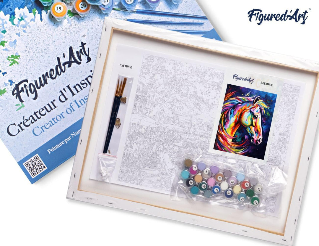 Figured'Art Malen Nach Zahlen Erwachsene Mit Rahmen Pferd Farbenfroh Abstrakt - Paint by Numbers Bas