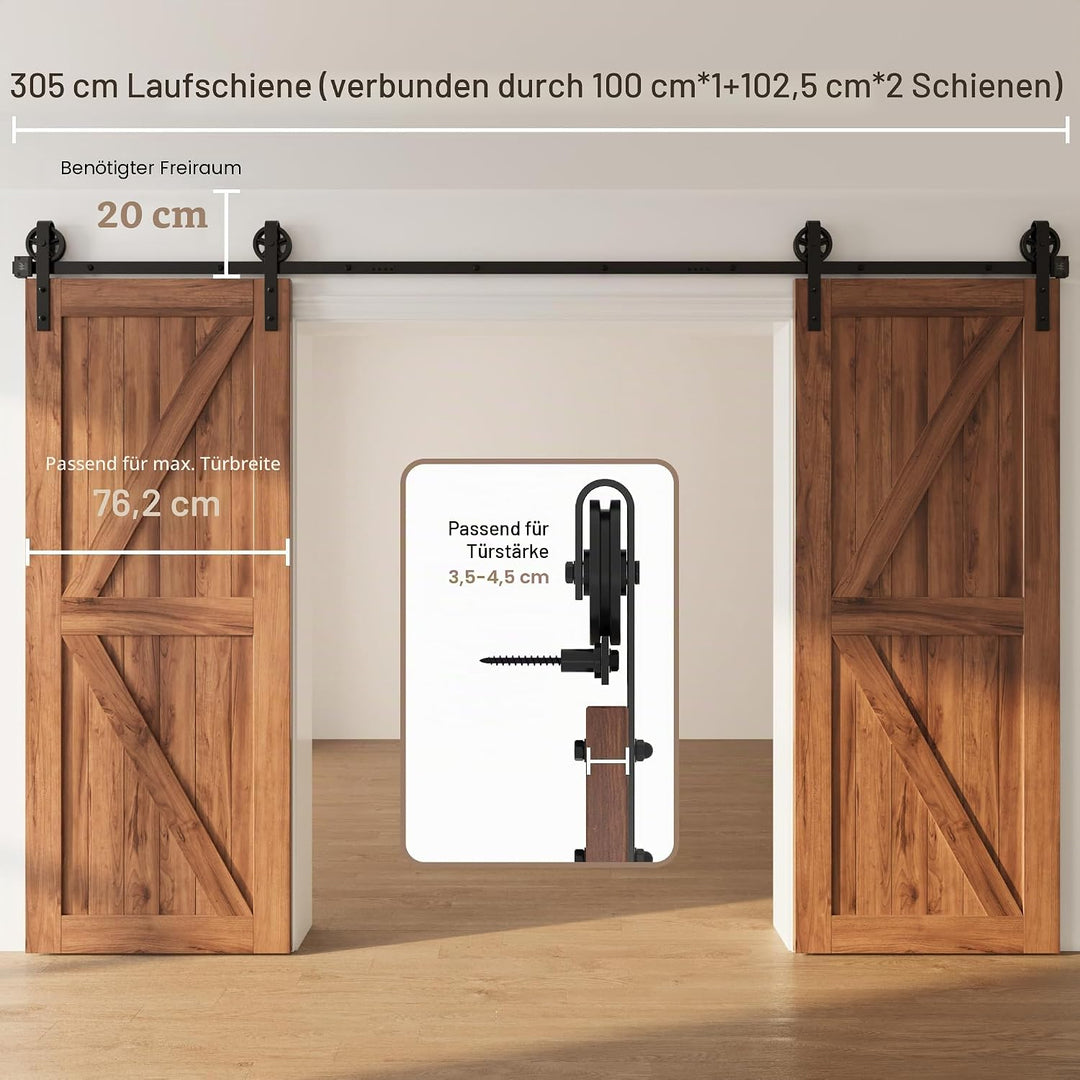 WINSOON 305cm Einzelschiebetür Industrie Schiebetür Schiene Schiebetürbeschlag Set Schwerlast Schieb