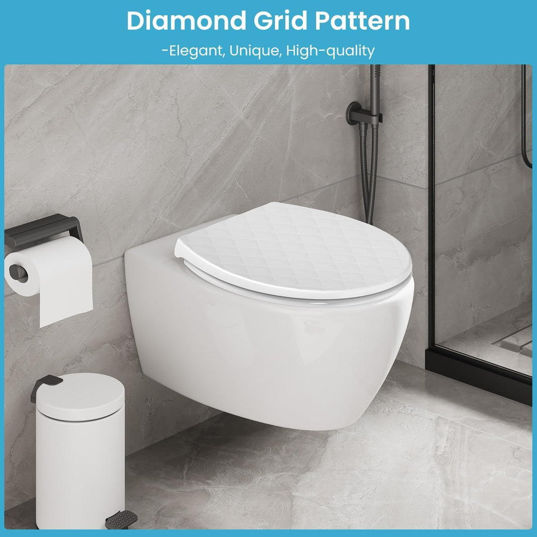 WC-Sitz mit Absenkautomatik, oval, weisses PP-Diamant-Design, WC-Sitz mit Schnellverschluss, verstel