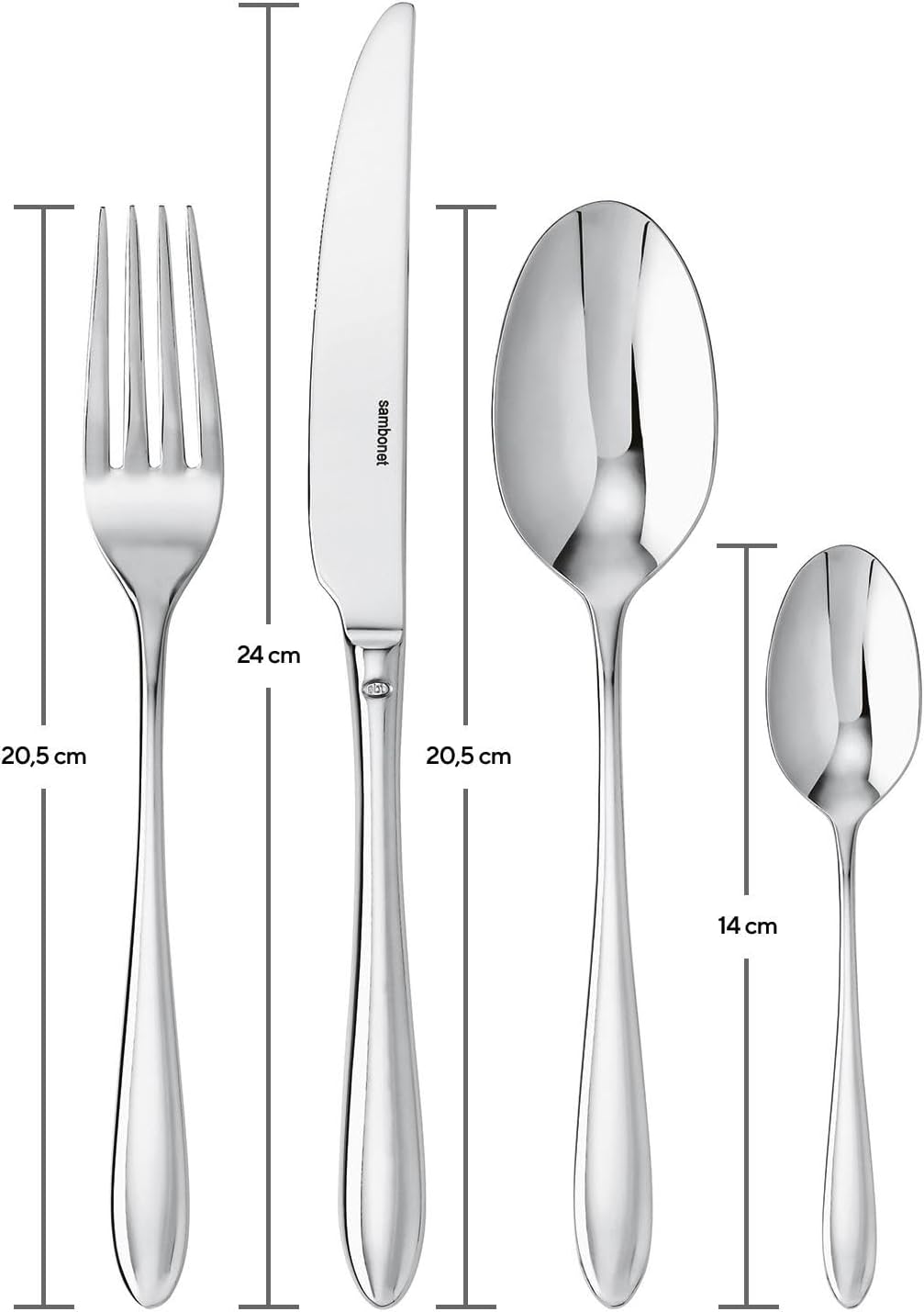 Sambonet 52515-81 Dream-Edelstahlgeschirrset, für 6 Personen, 24-teilig - 6 Gabeln, 6 Löffel, 6 Mess