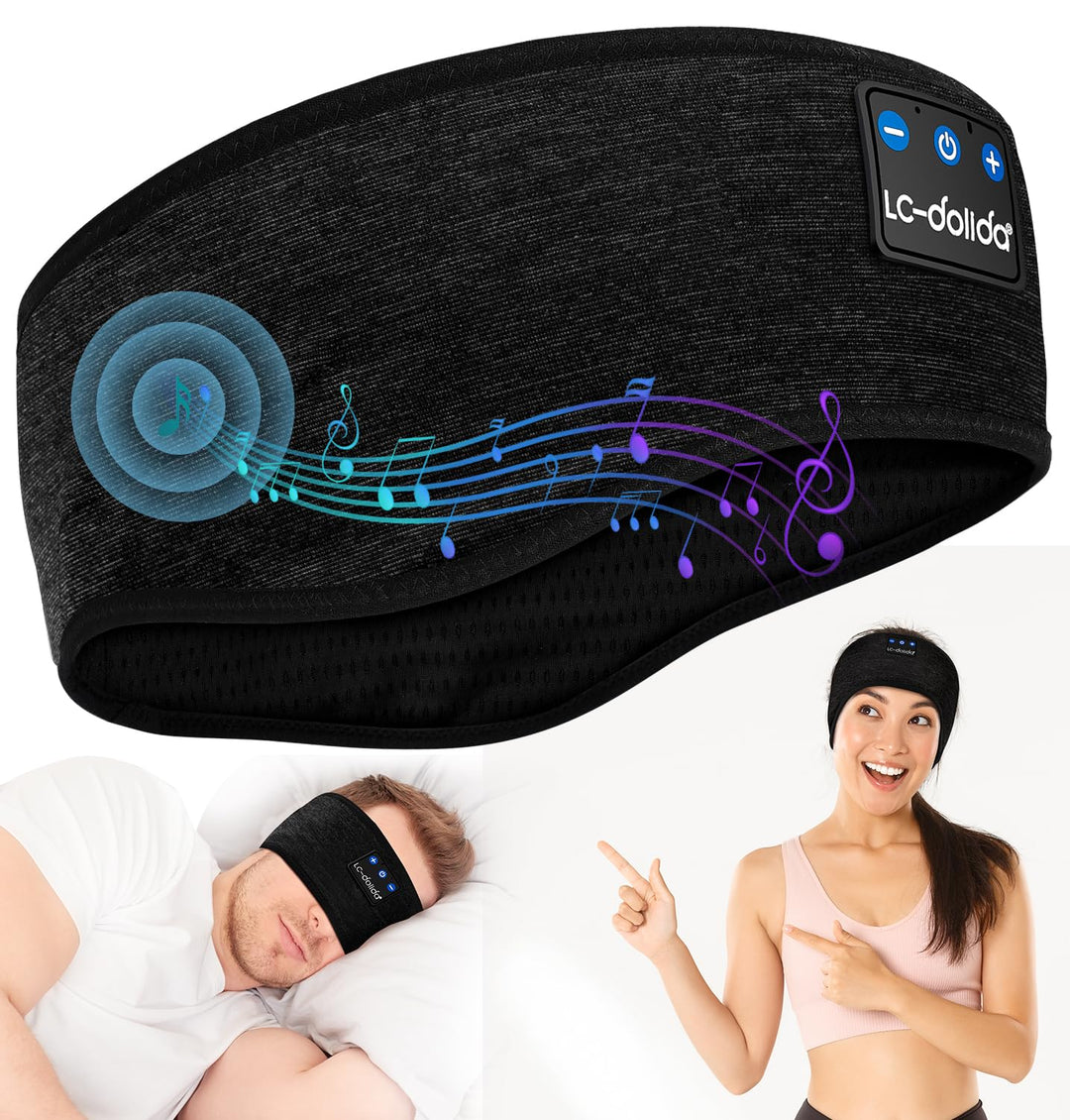 LC-dolida Schlafkopfhörer Bluetooth 5.4, Schlaf Stirnband Kopfhörer Headband Schlafmaske, Sportskopf