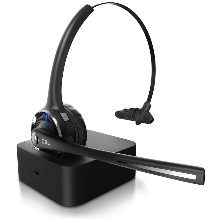 CSL - Bluetooth 5.0 Headset mit Ladestation - PC Headset mit flexiblem Mikrofon - Multipoint - kabel