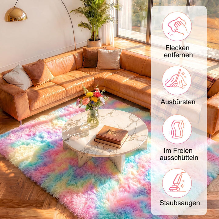 VOFUSHON Wohnzimmer Hochflor Teppich,Shaggy Flur Läufer Teppich Modern Flauschiger Weich Bunte Batik