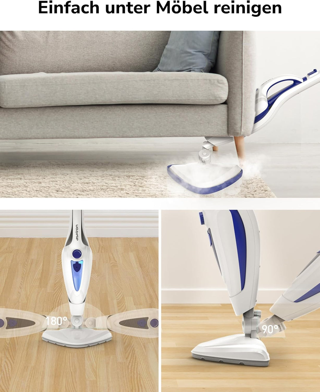 12-in-1 Dampfreiniger Bodenreiniger, 1500W Steam Mop mit Handgerät, 15 Sek. Schnellaufheizung, 30g/m