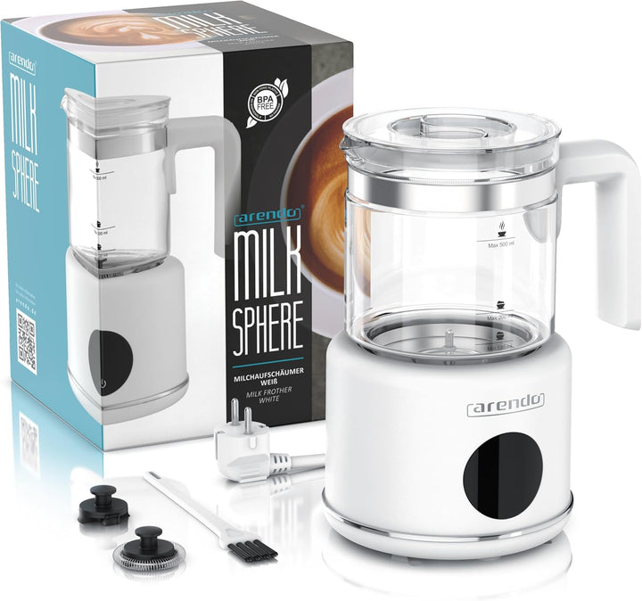Arendo – Milchaufschäumer elektrisch – 600 Watt Heizelement – 500 ml – 6 Automatikprogramme – Milchs