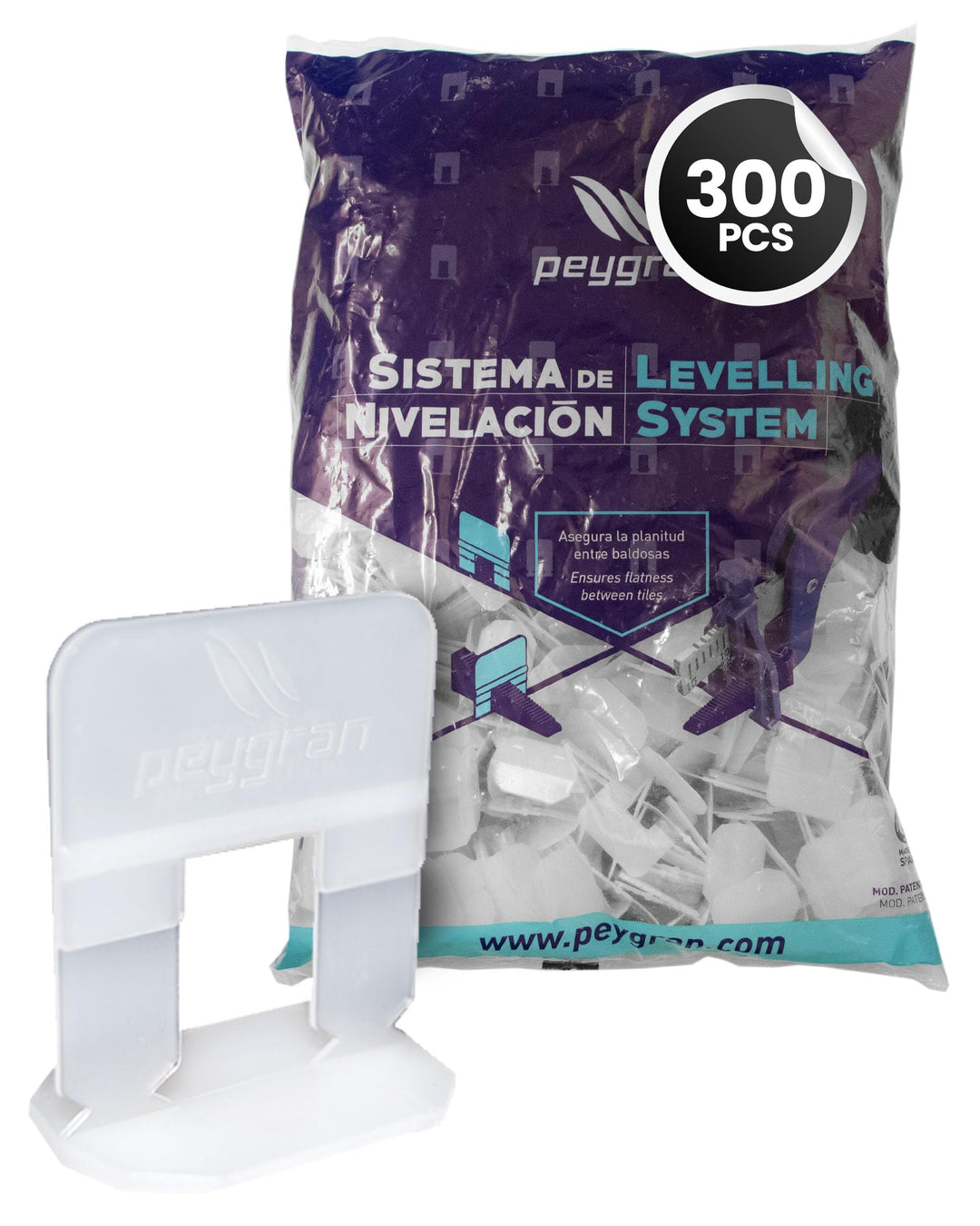 Zuglaschen Nivelliersystem Peygran 1mm weiss 300 Stück, 300