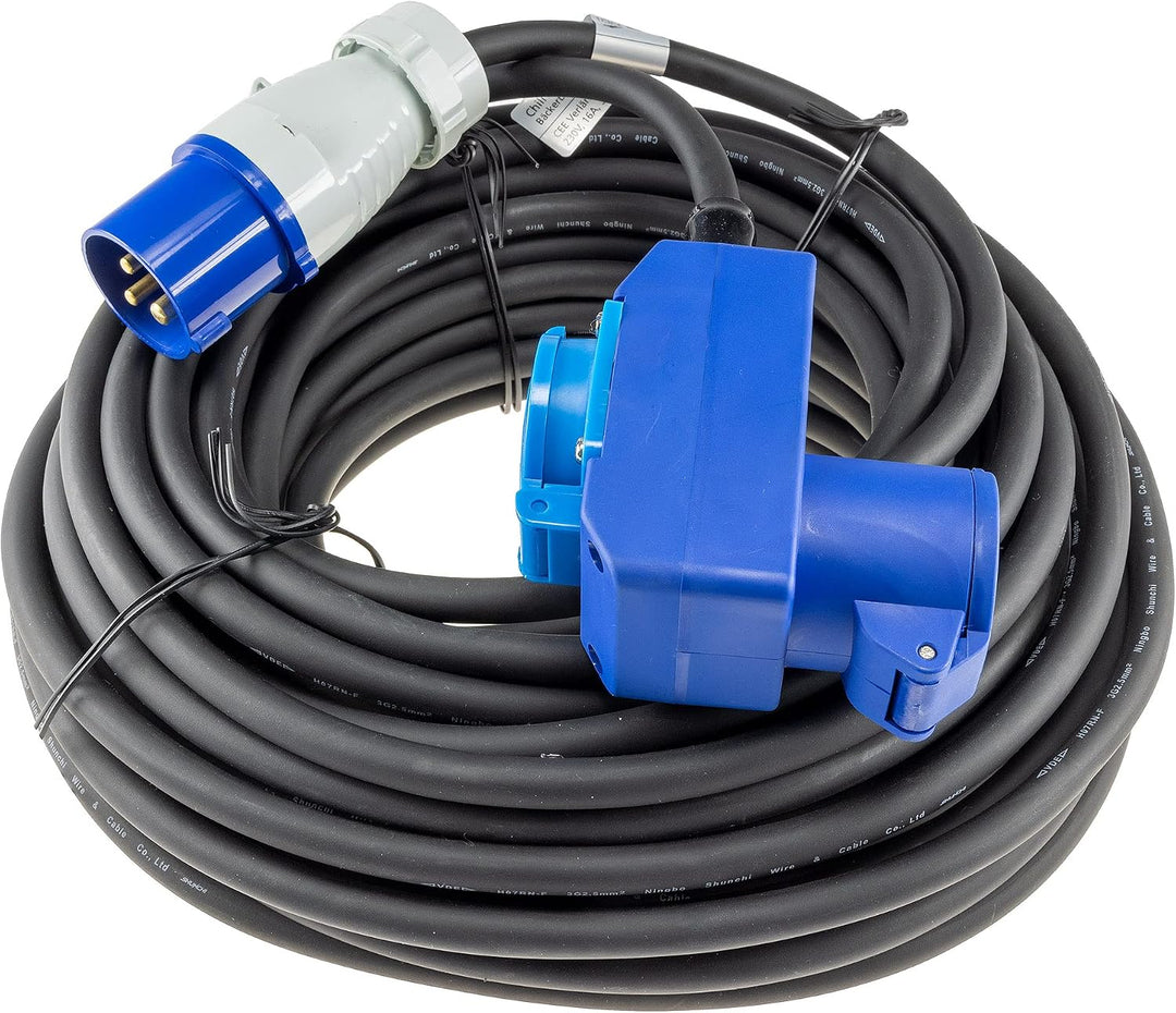 ChiliTec CEE Verlängerungskabel 25 Meter Stecker auf Winkelkupplung | 90° IP44, H07RN-F 3G2,5, 230V
