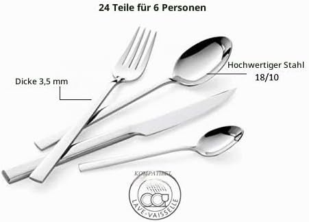Lagostina Giada Besteck-Set aus Edelstahl 18/10 für 6 Personen, 24 Teile, Besteckset mit 6 Gabeln, 6