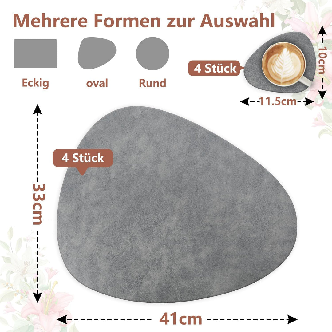 4er Set Tischset aus Leder-Imitat，Platzsets abwaschbar und wasserdicht，Platzdeckchen Lederoptik mit