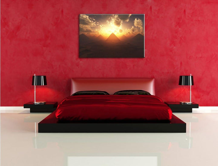 Pyramiden beim Sonnenuntergang Format: 100x70 auf Leinwand, XXL riesige Bilder fertig gerahmt mit Ke