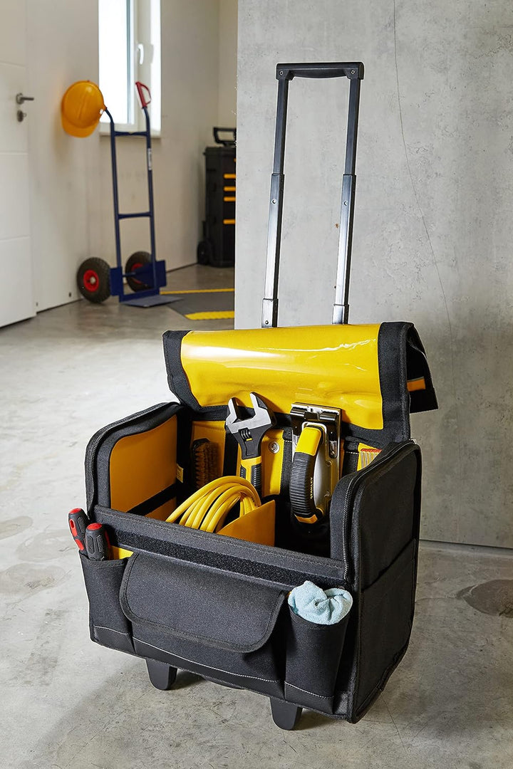 STANLEY Werkzeugkoffer (mit Rollen, 44,5 x 25,5 x 42 cm, wasserfester Kunststoffboden, Trolley aus s