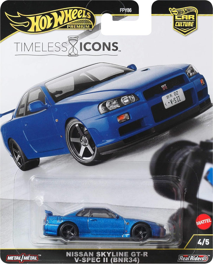 Hot Wheels Premium Car Culture Spielzeugauto im Massstab 1:64 Druckguss Nissan Skyline R34 GTR Zeitl