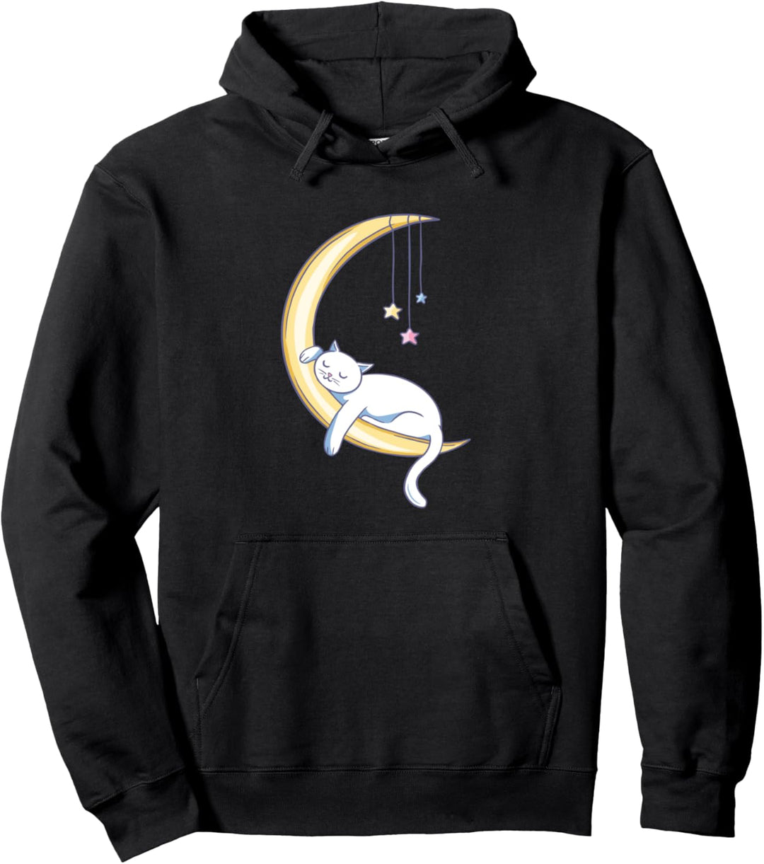 Schlafende Katze auf dem Mond für Cat Ladies Pullover Hoodie