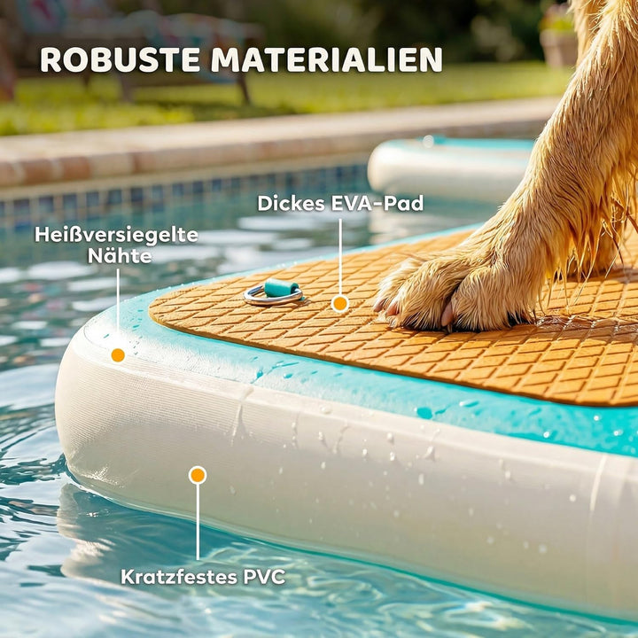 PawHut Aufblasbare Hunde Wasserrampe Hunderampe Pool 151x102 cm Tragbares Hundeboot mit Rutschfester