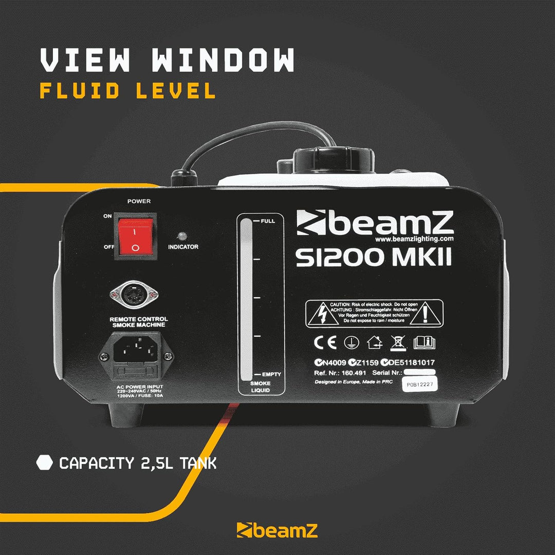 BeamZ S1200 MKII Nebelmaschine 1200 Watt, Fogger, Party Rauchmaschine, Fog Machine mit Intervall, Ti