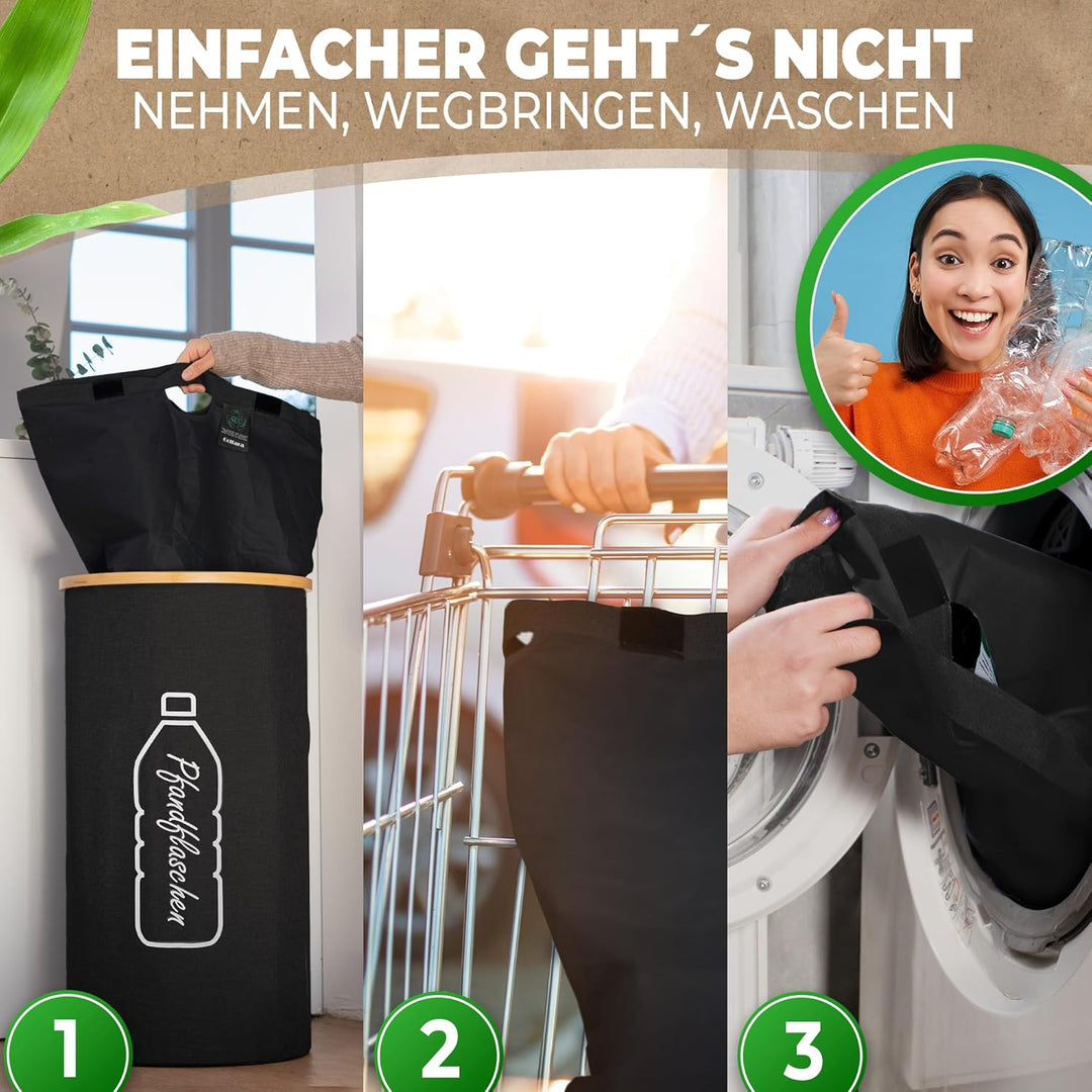 COTTARA® Pfandflaschen Sammelbehälter mit Deckel inkl. Tragetasche | Pfandbehälter mit Einwurf | Ide