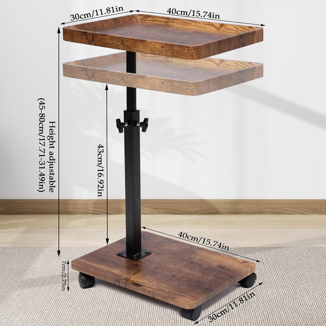 Beistelltisch mit Rollen | Beistelltisch Höhenverstellbar (45-80cm) | Holz Beistelltische c Form Hab