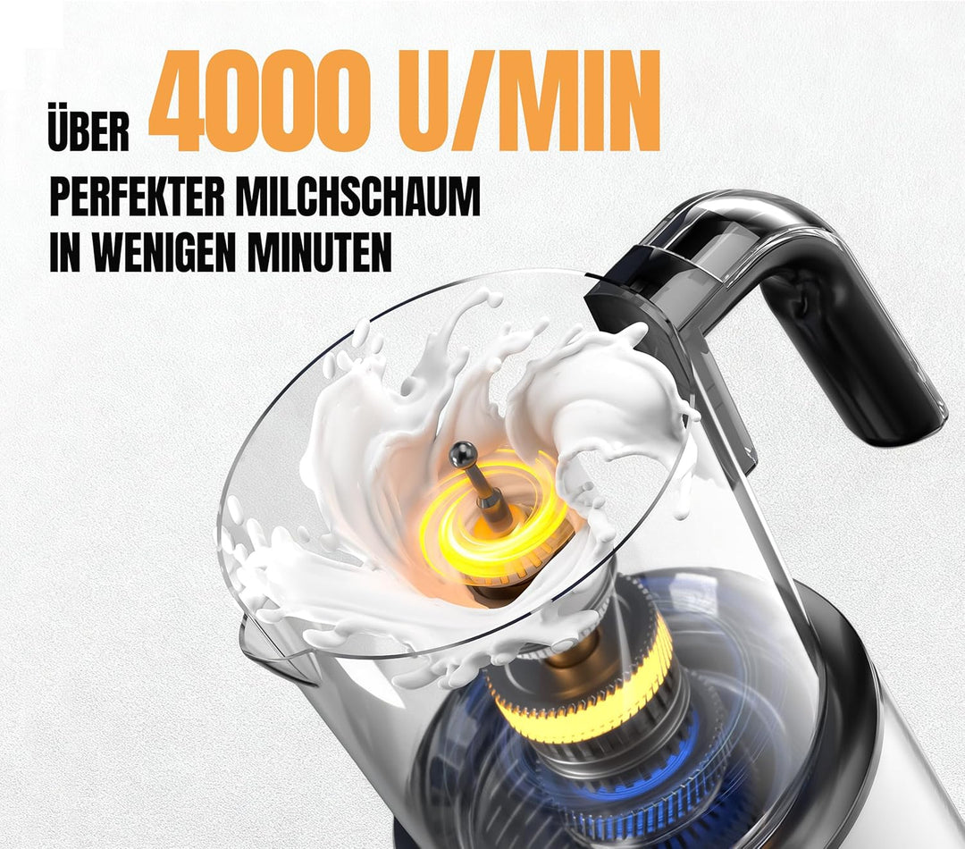 Heinrich´s Milchaufschäumer, 250ml Kapazität, Elektrischer 4in1 Milchaufschäumer, 360° drehbare Basi