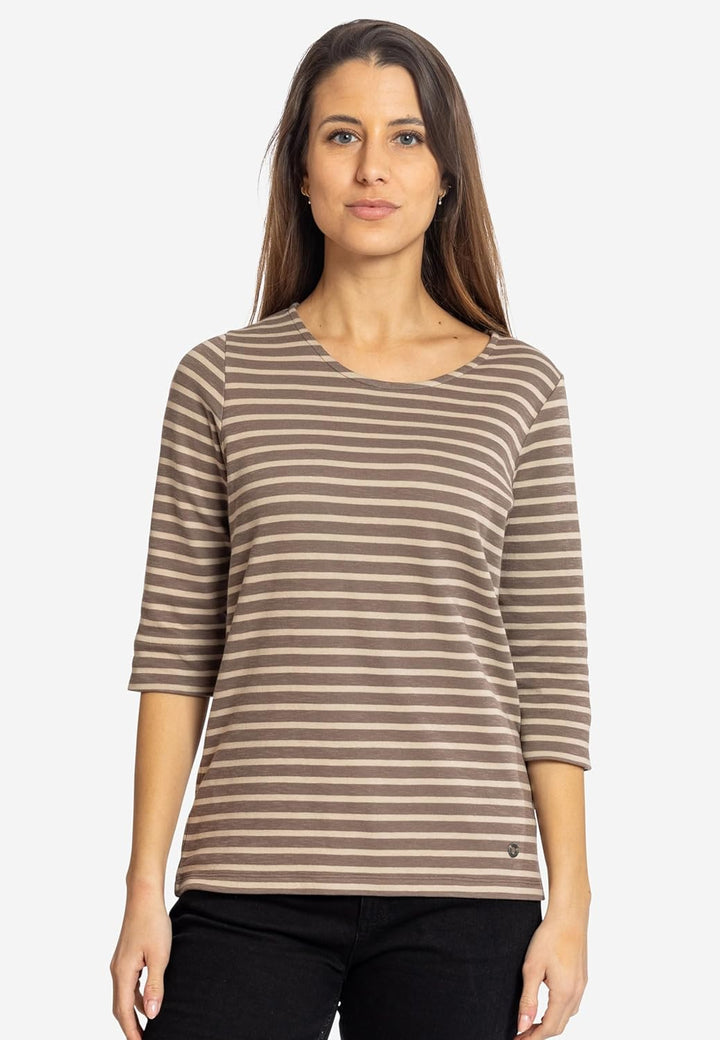 ELKLINE Damen Sweatshirt Rainbow 3/4 Arm Shirt mit Streifen und Rundhalsauschnitt | 2030015 36 Mudbr