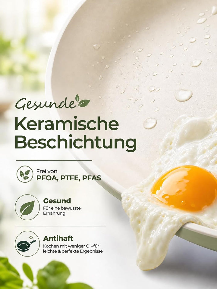 Topfset, 17-Teilig Keramik Pfanne, Topfset Abnehmbarer Griff, Antihaft, Induktionsgeeignet, Spülmasc