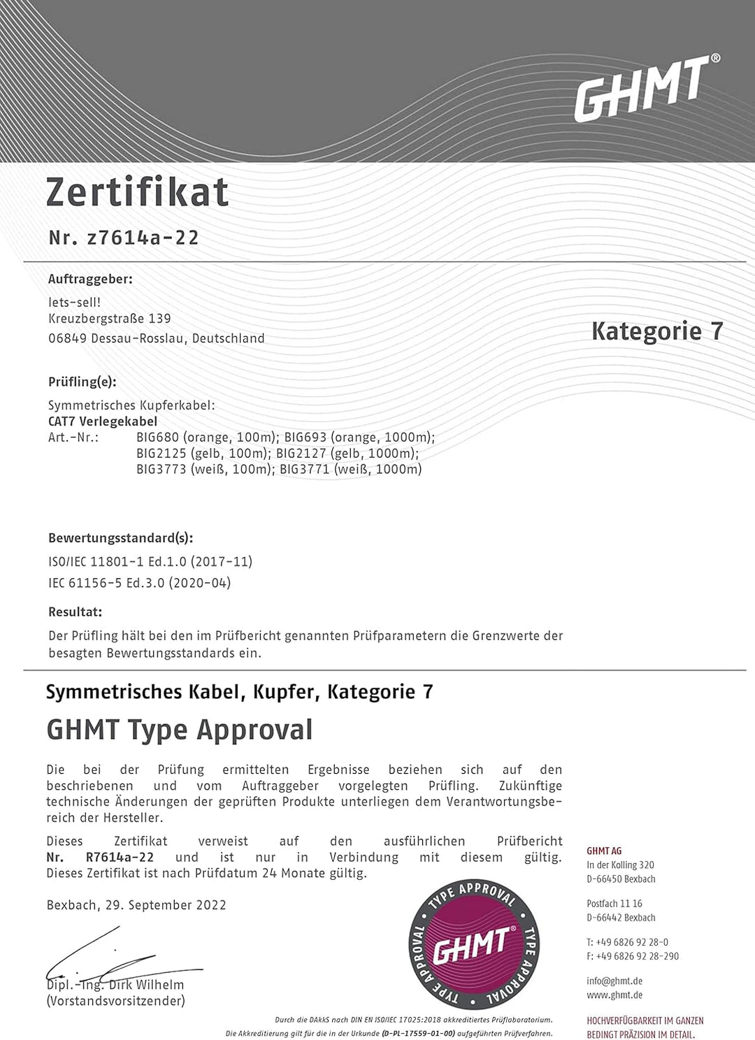 BIGtec Verlegekabel CAT-7 Netzwerkkabel LAN Kabel 500m CAT7 PiMF S/FTP halogenfrei BauPVO Eca POE ge