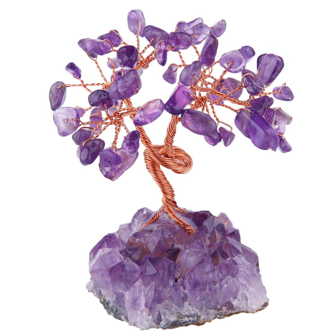 KYEYGWO Geld Baum umwickelt auf Crystal Base Bonsai Skulptur Figur für viel Glück Amethyst 7CM-13CM,