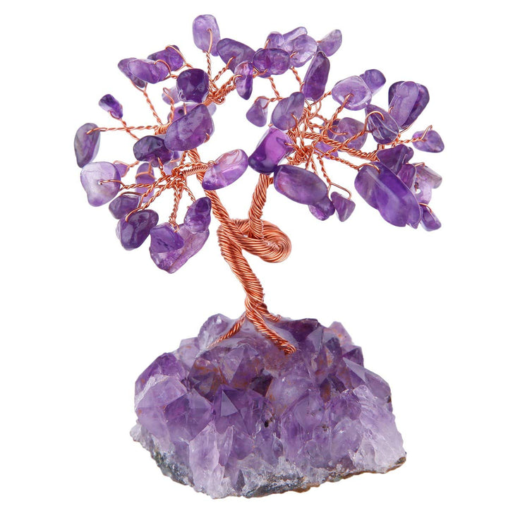 KYEYGWO Geld Baum umwickelt auf Crystal Base Bonsai Skulptur Figur für viel Glück Amethyst 7CM-13CM,