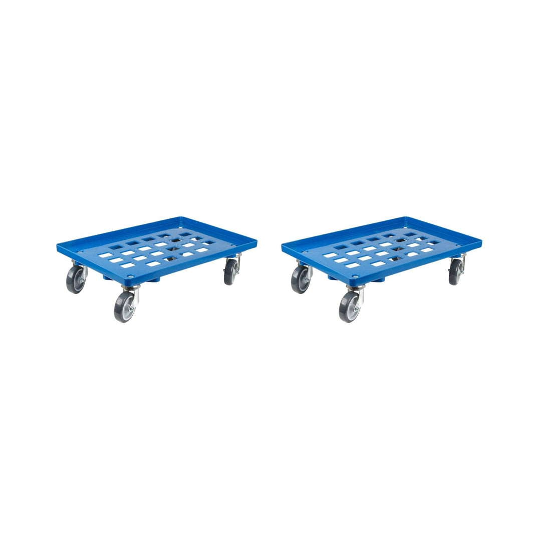 SparSet 2X Transportroller für Euroboxen 60x40cm mit Gummiräder blau | Gitter/Rasterdeck | 4 Lenkrol