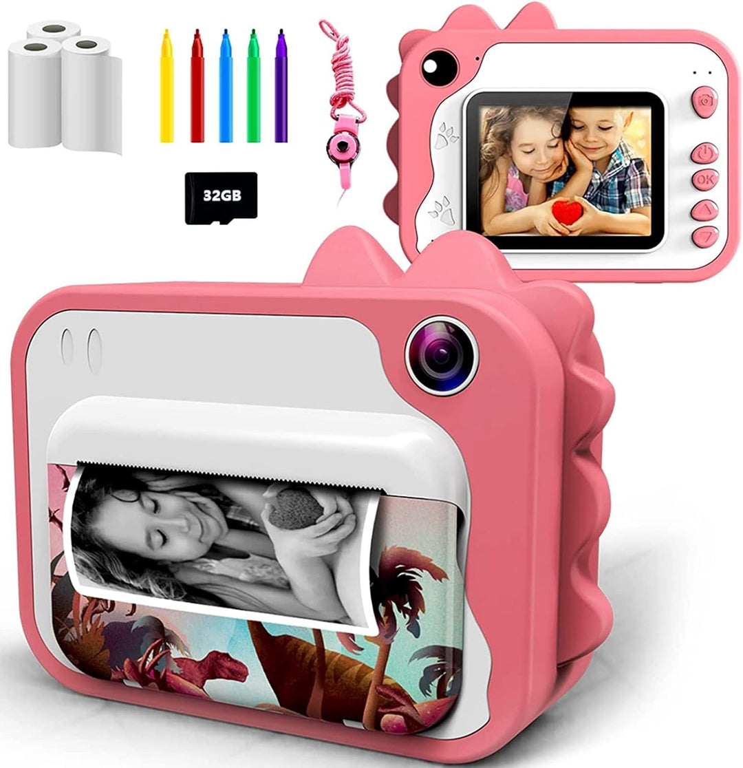 KinderKamera,DigitalKamera Print Sofortbildkamera 1080P 2.4 Zoll Bildschirm Videokamera Schwarzweiss