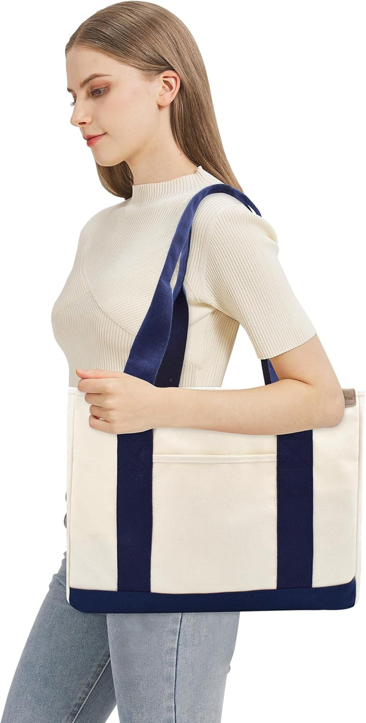 Damen Mittelgross Handtasche Canvas Satchel Tote Bag Schultertasche Shopper für Bücher Alltag Arbeit