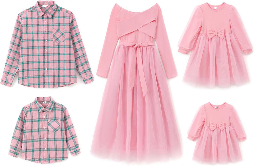PATPAT Familien Outfit Set Langarm - Partnerlook Mutter Tochter Kleid,Mama Kind Kleider Prinzessin F