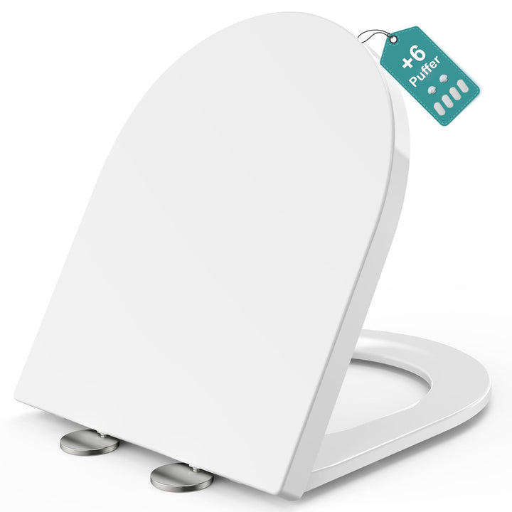 MEEJEE Toilettendeckel mit Absenkautomatik, 430*360mm KURZ D, Klodeckel D Form WC Sitz Weiss, Soft C