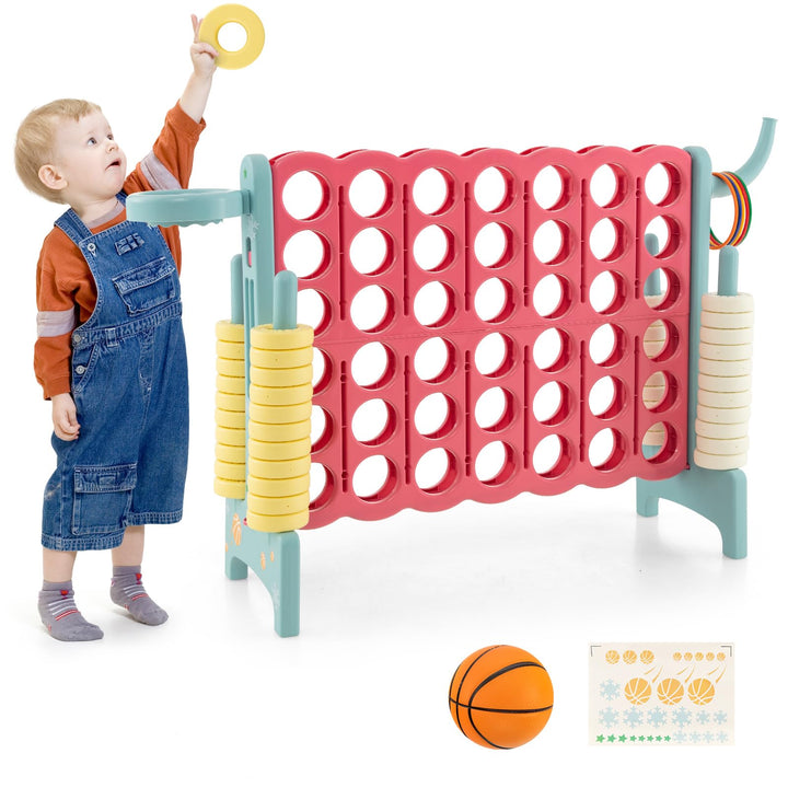 GOPLUS Riesiges 4 Gewinnt Spiel, Strategiespiel mit 42 Ringen, Basketballkorb & Wurfspiel & Schnells