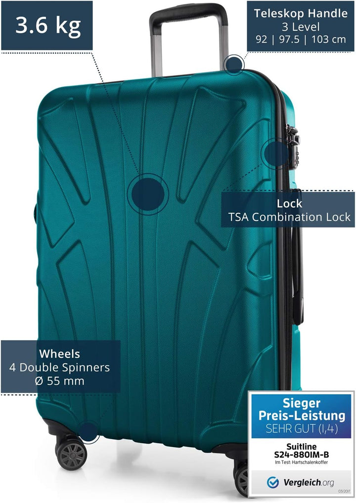 suitline - Mittelgro√üer Koffer, TSA, 66cm, Gr√∂√üe M, Aquagr√ºn Aquagrün 66 cm, Aquagrün 66 cm
