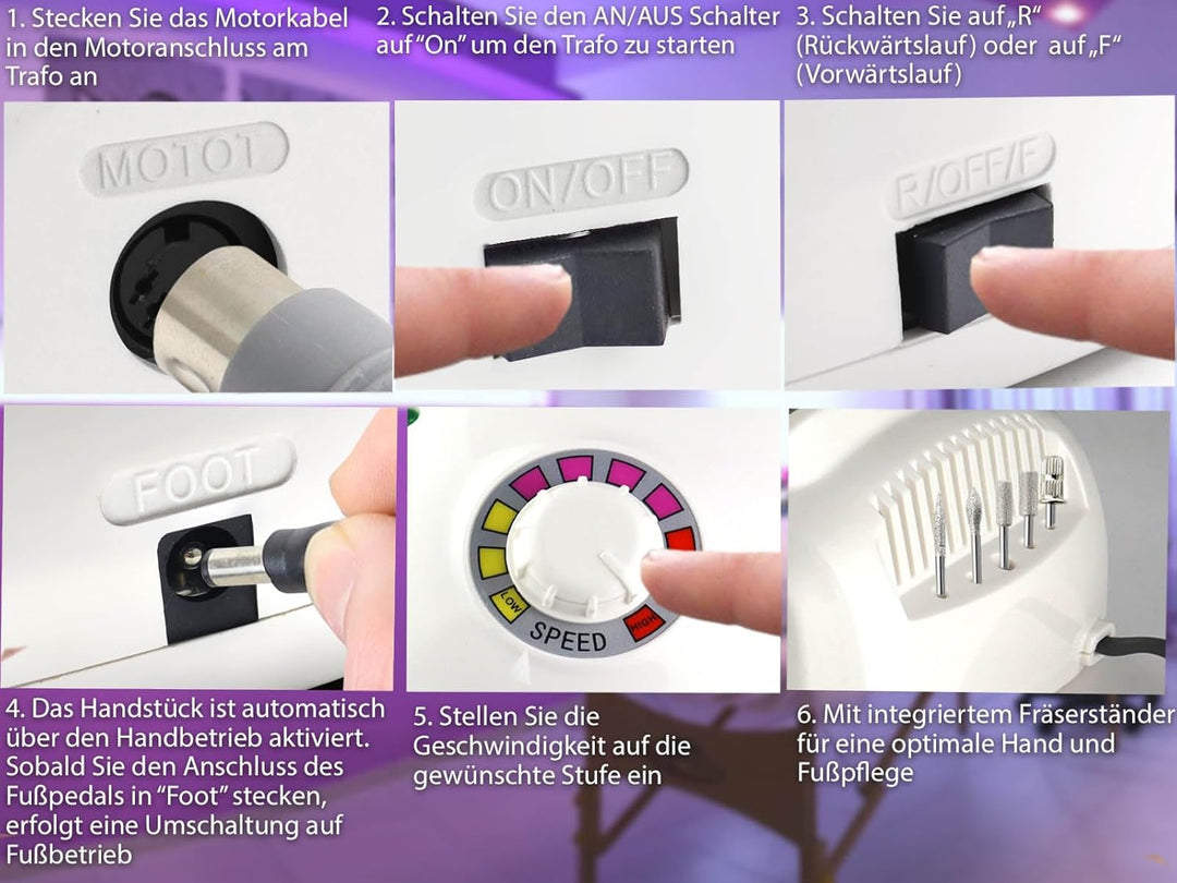 PREMIUM Fusspflegegerät Fusspflege-Set Maniküre Set Pediküre Set mit Fräser Set Diamantschleifer