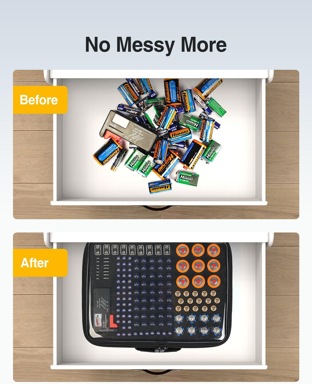 Luxtude Battery Organizer with Tester Schwarz L, Schwarz L
