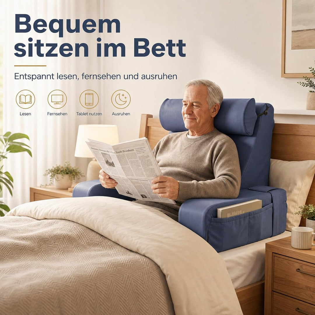 Lesekissen für Bett und Sofa, Ergonomisches Rückenkissen mit kühlendem Eisseide-Bezug, Memoryschaum,