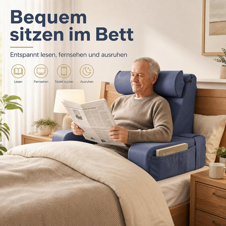 Lesekissen für Bett und Sofa, Ergonomisches Rückenkissen mit kühlendem Eisseide-Bezug, Memoryschaum,