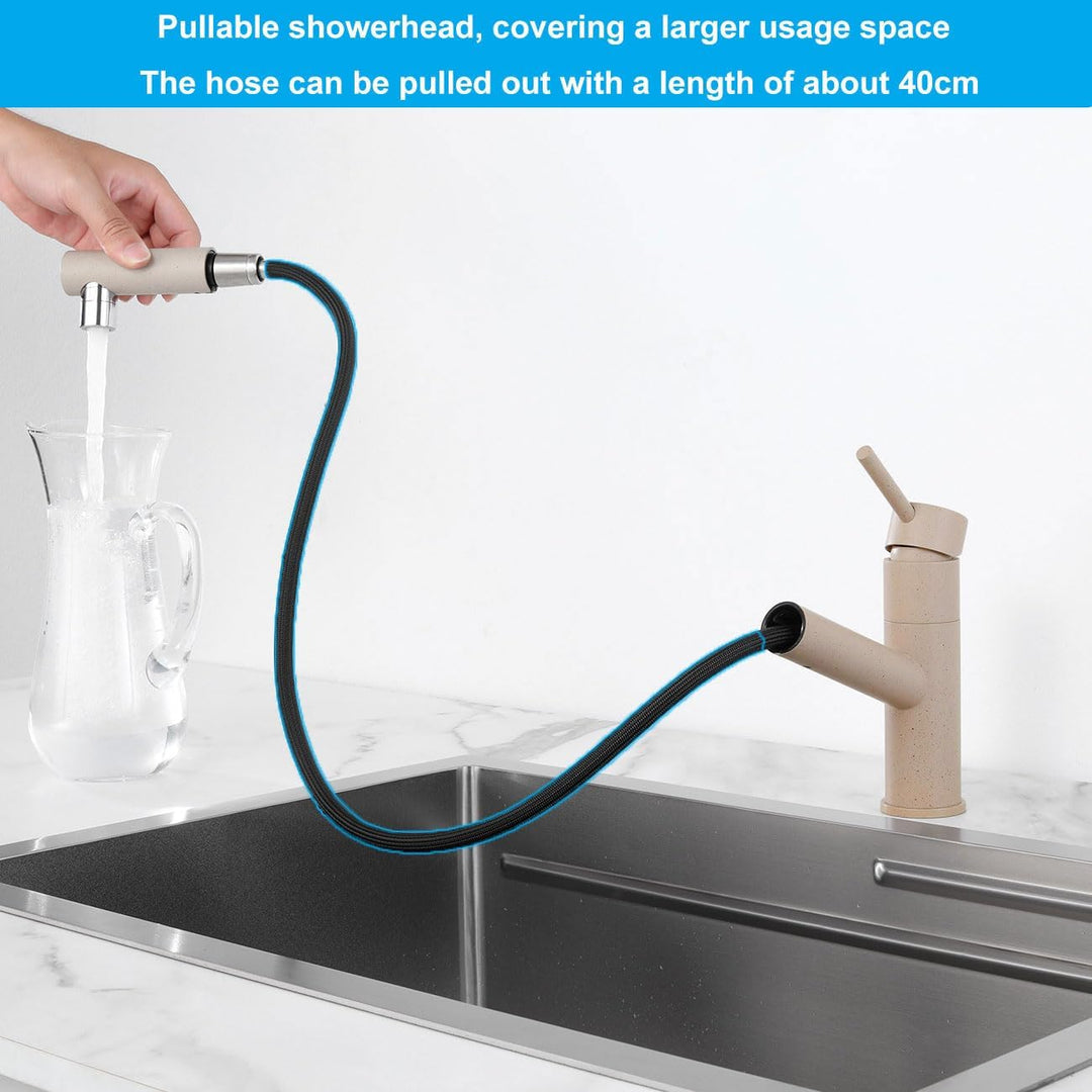 Wasserhahn Küche Weizenfarbe Ausziehbar, Hochdruck Küchenarmatur mit 2 Strahlarten, 150° Drehbare Mi